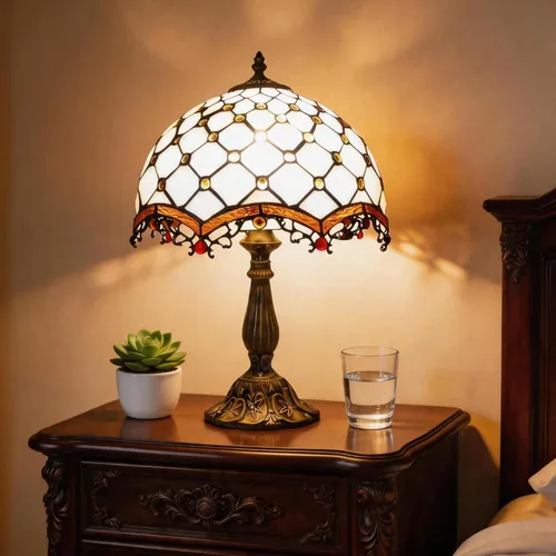 Vista 21 de Lámpara de mesa pequeña estilo Tiffany, lámpara de vidrio teñido antiguo de 5 pulgadas, lámpara de mesa de noche para escritorio, para dormitorio