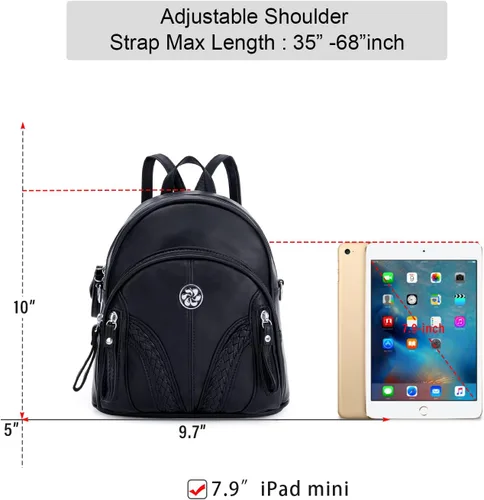 Vista 2 de AngelKiss - Mini mochila para mujeres y niñas antirrobo de cuero suave casual bolsa de hombro a la moda para mujer Negro Black-1 S Viajar