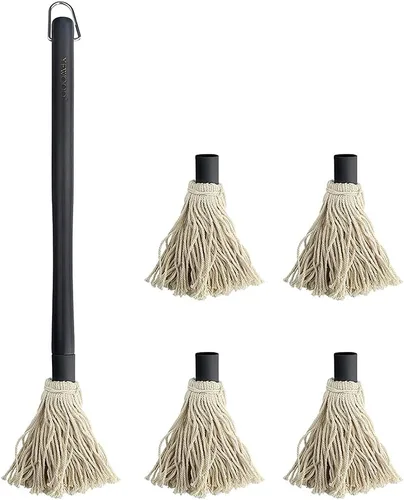 Vista 6 de YFWOOD Cepillos para fregona de barbacoa para salsa, 18 pulgadas para parrilla, mopa de madera de mango largo con 4 cabezales de repuesto