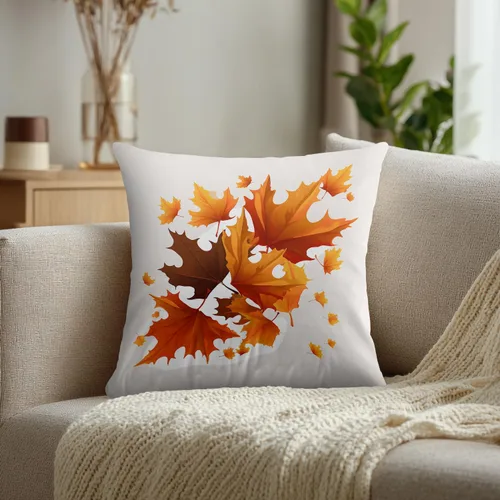 Vista 2 de Autumn Maple Leaves Throw Pillow Covers, Fall Orange red Leaves Cushion Cases Digital Blended Hidden Zipperl Decorative Pillow Covers Square 16X16
