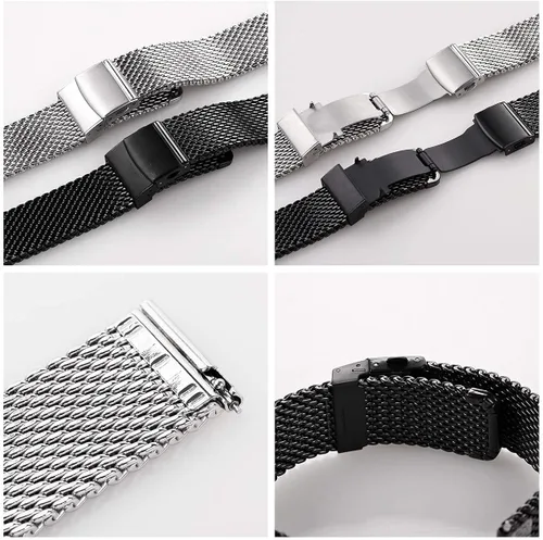 Vista 4 de EACHE Correas de reloj de malla gruesa de acero inoxidable para hombre, correas de reloj ajustables de malla resistente de liberación rápida