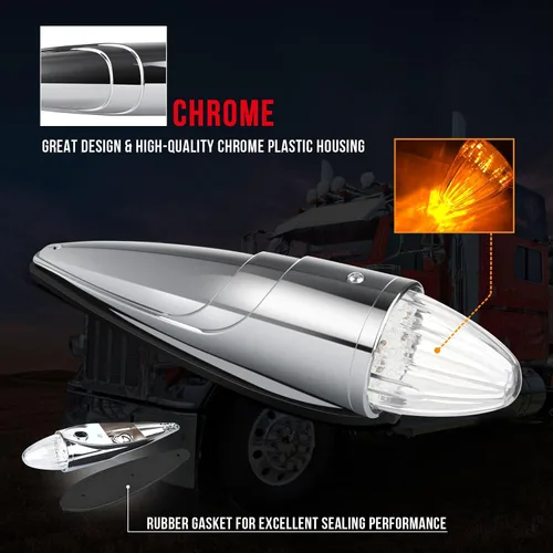 Vista 5 de cciyu 5 luces marcadoras de cabina de torpedo ámbar, cromadas, 17 luces LED para techo de camión, luces de circulación de alta resistencia