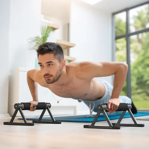 Vista 8 de Wooden Parallettes Push Up Bars, Solid Wood Parallel Bars with Anti-Slip Grip, Heavy Duty Metal Frame Supports 600 lbs, Stable Dip Bars for