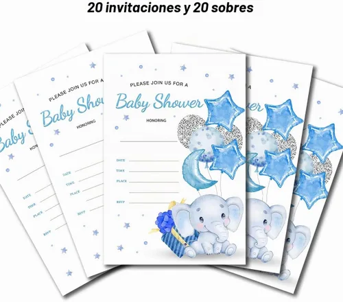 Vista 4 de YIDOU Invitaciones de fiesta de baby shower con globo azul cielo, 20 invitaciones y sobres (doble cara)
