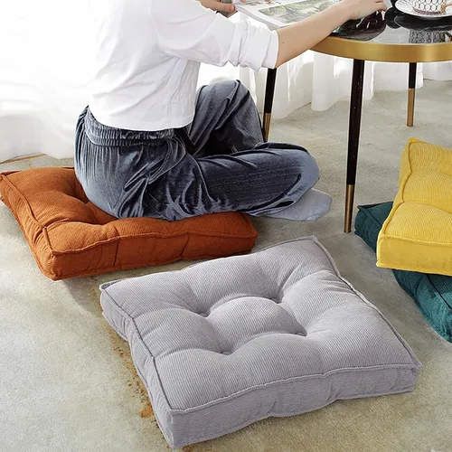 Vista 3 de Cojín cuadrado para silla, cojín portátil de pana para meditación, cojín de asiento de tatami suave y grueso con asa, cojín de piso de terciopelo