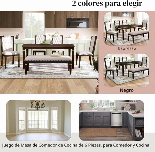 Vista 4 de P PURLOVE - Juego de mesa de comedor de cocina para 6 personas (espresso)