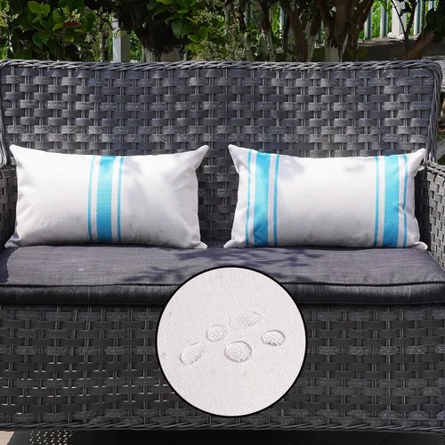 Vista 18 de ONWAY Juego de 2 fundas de almohada para exteriores impermeables de 16 x 16 pulgadas, fundas decorativas de lino, fundas de almohada de lino beige