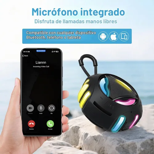 Vista 3 de Altavoz de ducha Bluetooth impermeable, altavoces Bluetooth portátiles inalámbricos, para exteriores, IPX7 flotante, micrófono integrado, tiempo