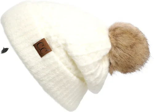 Vista 135 de Gorro unisex liso con pompón y ribete (HAT-43) de C.C Hatsandscarf Exclusives Marfil