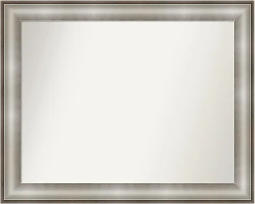 Vista 91 de Amanti Art Espejo de baño plateado para sobre el fregadero, 28 x 37 pulgadas, elegante espejo rectangular de peltre cepillado, marco de madera