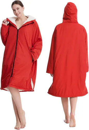 Vista 5 de Oksun Waterproof Swim Parka, Windproof Surf Poncho Warm Coat, Recycled Fabric Water Resistent Oversized Sherpa Lining Jacket