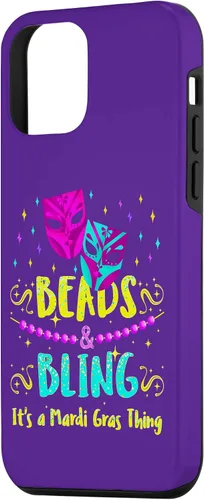 Vista 2 de Funda para iPhone 12 mini Mardi Gras, con cuentas de Nueva Orleans y funda brillante Mardi Gras
