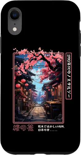 Vista 24 de iPhone 16 Japanese Vaporwave Nostalgia Cherry Blossoms 1990s Aesthetic Case