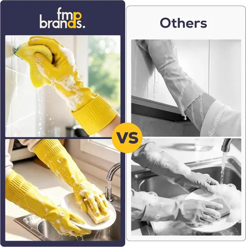 Vista 3 de FMP Brands 3/6/12/60 pares de guantes de goma extra largos de 15 pulgadas para lavar platos, antideslizantes para limpieza, cocina, baño, jardinería
