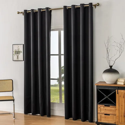 Vista 8 de Cortinas opacas con aislamiento térmico y ojales para dormitorio y sala de estar, 2 paneles, 52 pulgadas de ancho x 63 pulgadas de largo, textura
