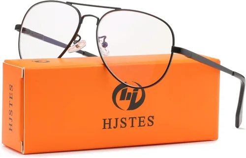 Vista 3 de HJSTES Gafas de Aviador con Lentes Transparentes de Luz Azul para Mujeres y Hombres, Montura de Piloto Clásica, Anteojos sin Prescripción
