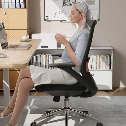 Vista 8 de BV Silla de oficina ergonómica, silla de escritorio ejecutiva con respaldo alto con reposabrazos 2D, soporte lumbar ajustable, silla de computadora