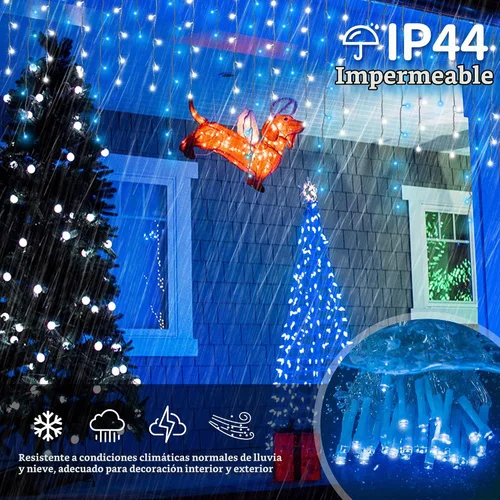 Vista 4 de Luces de carámbano de Navidad azules y blancas, 300 luces LED de 33 pies Azul+blanco