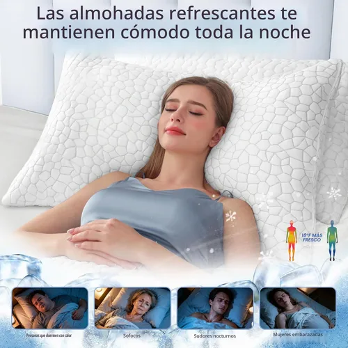 Vista 3 de Yettbea Juego de 2 almohadas ajustables de espuma viscoelástica trituradas tamaño Queen, almohada refrescante de bambú de lujo con funda lavable
