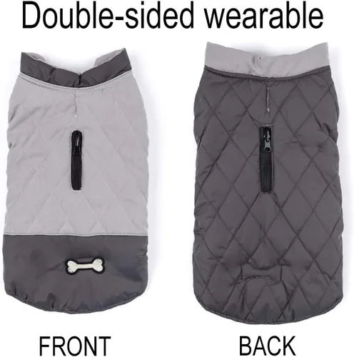 Vista 3 de Abrigo de invierno para perro, chaqueta reversible para perro, impermeable, reflectante, para clima frío, para perros pequeños, medianos y grandes