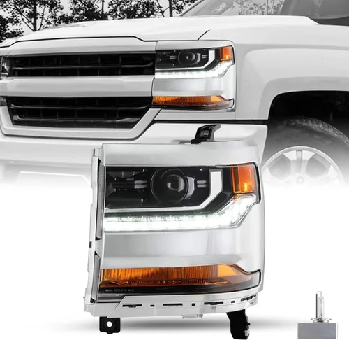 Vista 18 de JSBOYAT HID/Xenon para Chevy Silverado 1500 2016-2019 Conjunto de Faros Delanteros de Repuesto Proyector LED DRL Estilo OE de Fábrica Par Juego