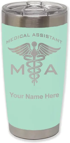 Vista 35 de LaserGram Taza aislada al vacío de 20 onzas, asistente médico MA, grabado personalizado incluido (negro)