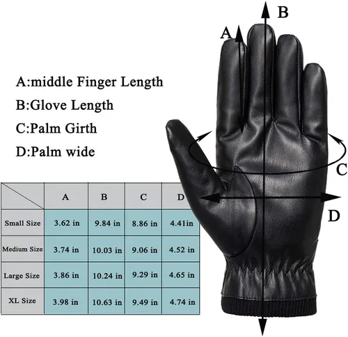 Vista 5 de SANKUU Winter Leather Gloves for Men, Touchscreen Snap Closure Cycling Black Gloves Outdoor Riding Warm Waterproof Gloves