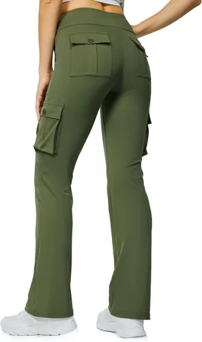 Vista 2 de Leggings acampanados de yoga para mujer, cintura alta, pantalones casuales de yoga, leggings de entrenamiento, con 6 bolsillos, pantalones de yoga