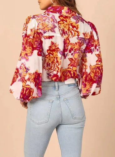 Vista 4 de EVALESS Blusas con botones para mujer, blusas de manga larga con estampado de moda 2023