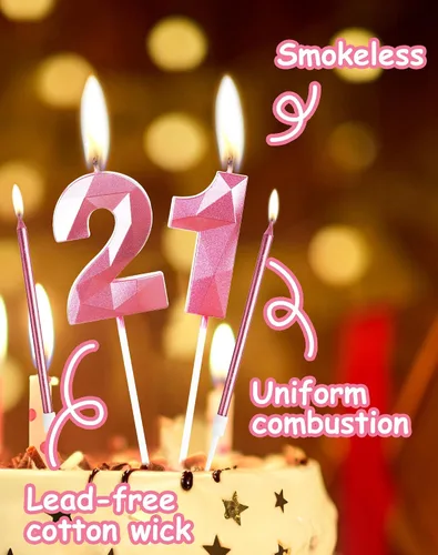 Vista 4 de Vela rosa de cumpleaños número 1 con 6 velas largas, decoraciones de decoración de pastel para fiesta de niña de 1 año, suministros de celebración