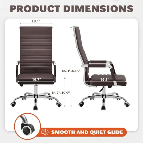 Vista 3 de Furmax Silla de oficina acanalada, respaldo alto, silla ejecutiva de conferencias ejecutiva, silla giratoria ajustable con brazos