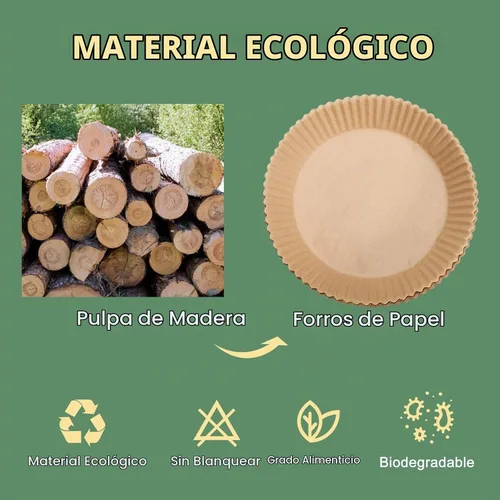 Vista 3 de Forro de papel para freidora de aire, material no blanqueado y biodegradable, papel de pergamino desechable antiadherente para freír, hornear, asar
