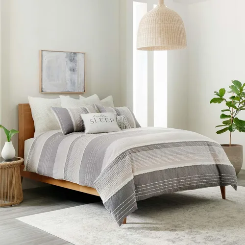 Vista 3 de Levtex Home - Juego de edredón Santander - Edredón individual + una funda de almohada estándar - Gris, beige, blanco - Jacquard - Edredón