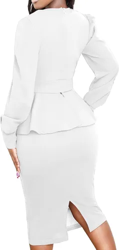 Vista 5 de Vestidos elegantes para mujer, sexy, para iglesia, manga larga, volantes, negocios, lápiz, vintage, peplum, para llevar al trabajo