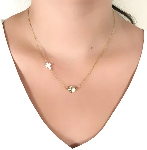 Vista 2 de Collar delicado de San Benito chapado en oro de 18 quilates, 17 pulgadas, joyería de San Benito