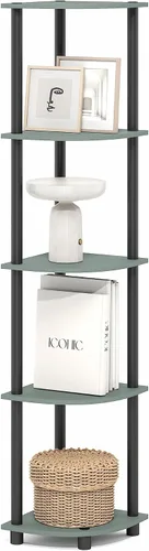 Vista 87 de Furinno Turn-N-Tube - Estantes de almacenamiento, estante para libros de 3 niveles, estante esquinero, estantes abiertos sin herramientas