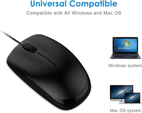 Vista 3 de JETech - Mouse óptico con cable con terminal USB y 3 botones (en color negro) - 0776
