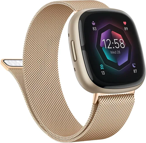 Vista 12 de Vanjua Correa de metal para Fitbit Sense 2 / Sense Bands, Fitbit Versa 4 / Versa 3 correas para mujeres y hombres, correa de repuesto de pulsera