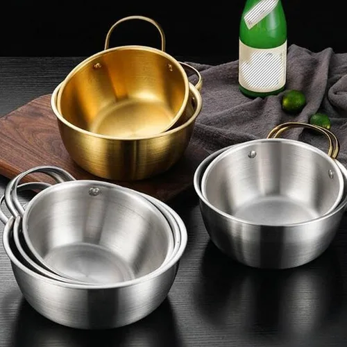 Vista 8 de Ensaladera redonda dorada de 6.7 pulgadas con asa para mezclar alimentos, pasta, salsas de frutas