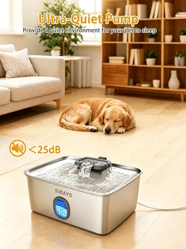 Vista 5 de SIBAYS Fuente de agua para perros grandes de 4 galones/15L, fuente para mascotas de acero inoxidable con ventana para agua y luz LED, dispensador