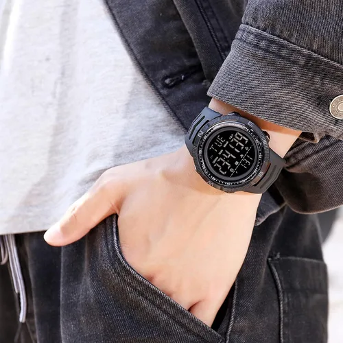 Vista 3 de Reloj deportivo digital para hombre, con cuenta regresiva a prueba de agua, cronómetro, pantalla LED, relojes de pulsera militares para hombres