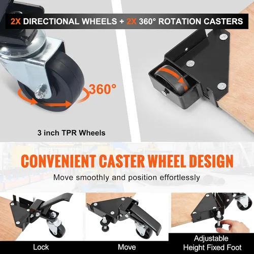 Vista 3 de VEVOR Base móvil, capacidad de peso de 400 libras, ajustable de 9.5 x 9.5 pulgadas a infinito, soporte de base móvil universal resistente con ruedas