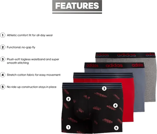 Vista 2 de adidas Ropa interior de algodón elástica para hombre paquete de 4