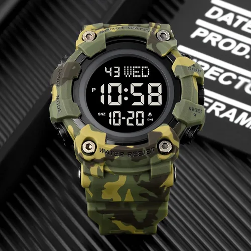 Vista 3 de Fanmis Reloj digital digital multifunción para hombre, electrónico, impermeable, con alarma, reloj deportivo de cuarzo, Azul Patchwork