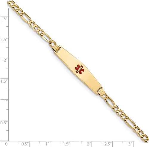 Vista 3 de FB Jewels - Pulsera de identificación de oro amarillo de 14 quilates con forma de diamante suave esmalte rojo