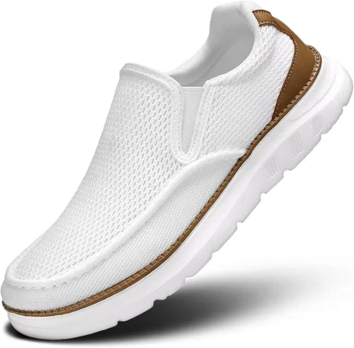Vista 9 de Zapatos náuticos para hombre, mocasines casuales sin cordones para caminar, zapatillas de vestir de malla, Oxford de negocios para trabajo, suela