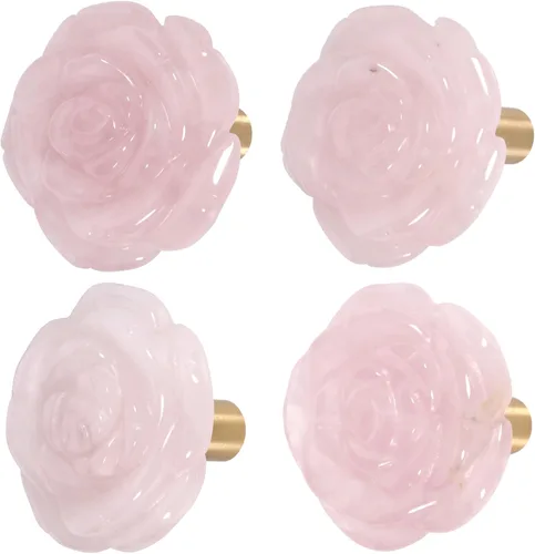 Vista 10 de Rockcloud Paquete de 4 pomos de cristal rosa para cajones, tiradores de armario, pomos de flores, herrajes para muebles, obsidiana negra