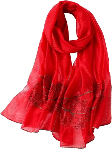 Vista 14 de WINCESS.YU Women Embroidered Silk Scarf, 75* 28 Inches Long Shawl and Wraps Negro