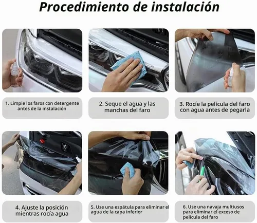 Vista 6 de Película de tinte de luz de automóvil de 12 x 48 pulgadas, protector de vinilo cortable y elástico, calcomanías autoadhesivas que no dejan marcas