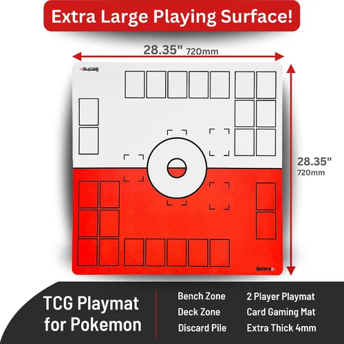 Vista 2 de The Gaming Mat Company Tapete de juego para 2 jugadores para juego de cartas coleccionables Pokémon. 28.35 x 28.35 x 0.08 pulgadas, tapete de juego